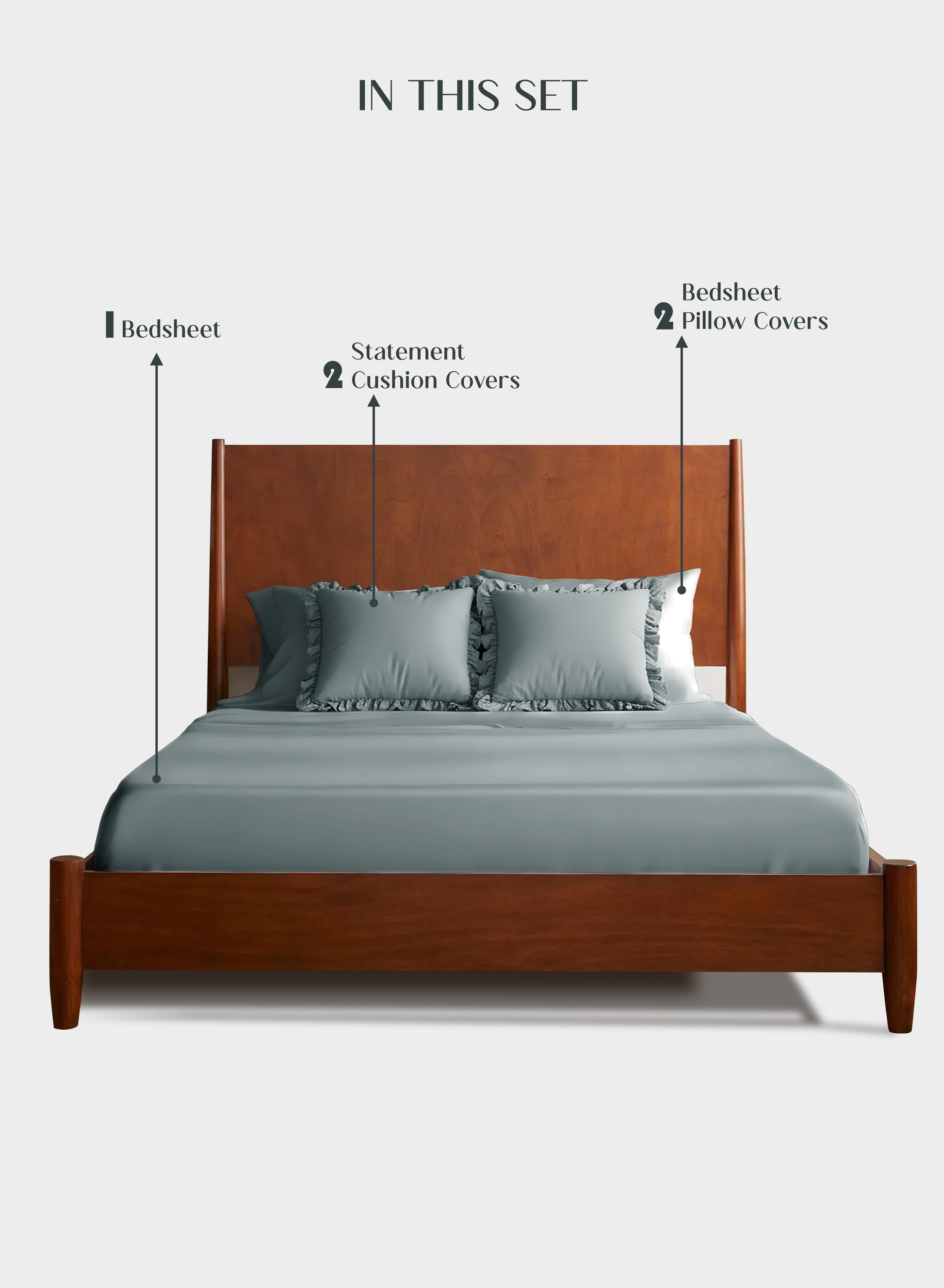 Home Crayons LuxeSoft™ Bedsheet Double Set | Oversized King | Includes 2 Pillow Covers & 2 Cushion Covers | Sage Blue