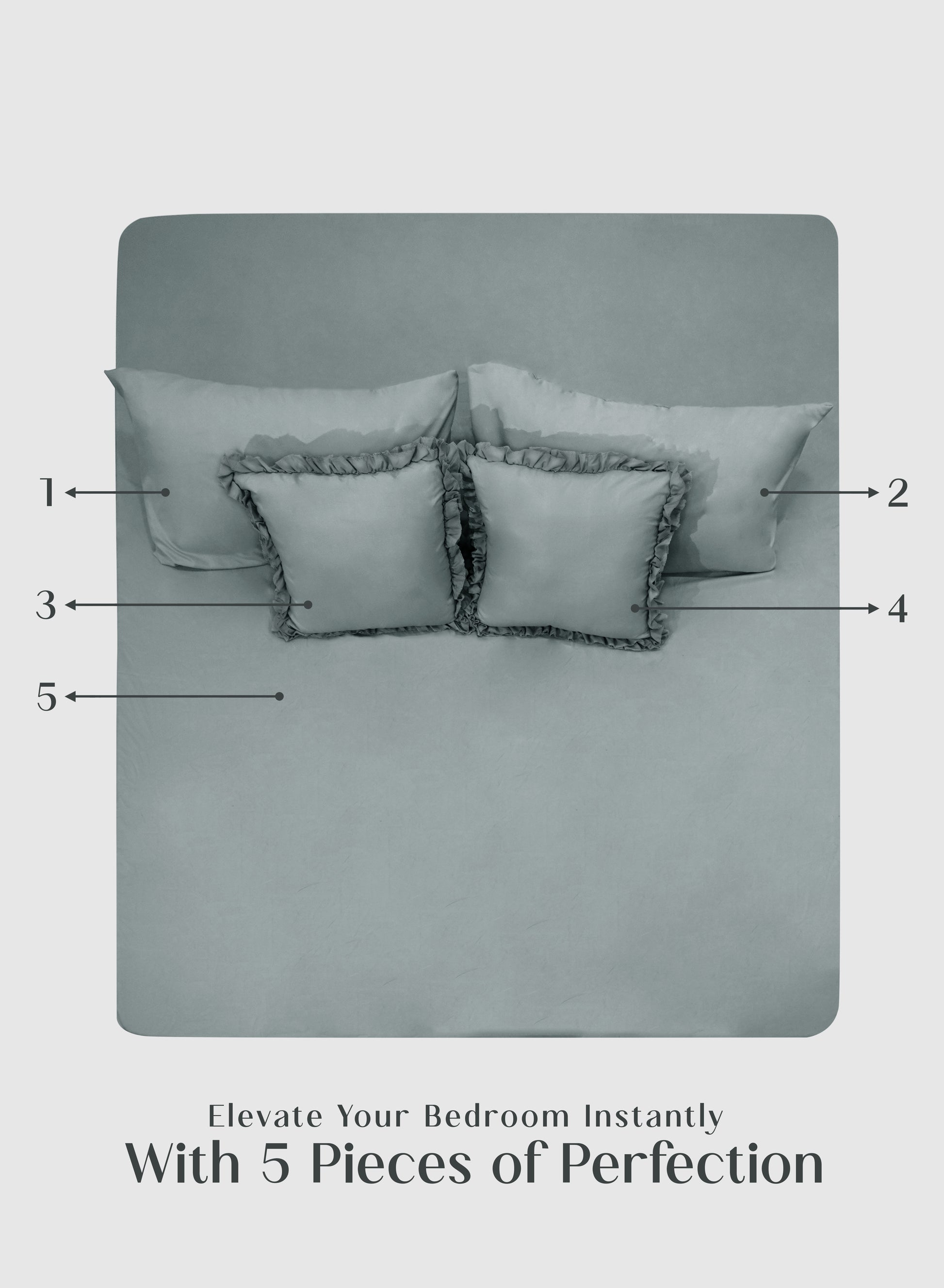 Home Crayons LuxeSoft™ Bedsheet Double Set | Oversized King | Includes 2 Pillow Covers & 2 Cushion Covers | Sage Blue