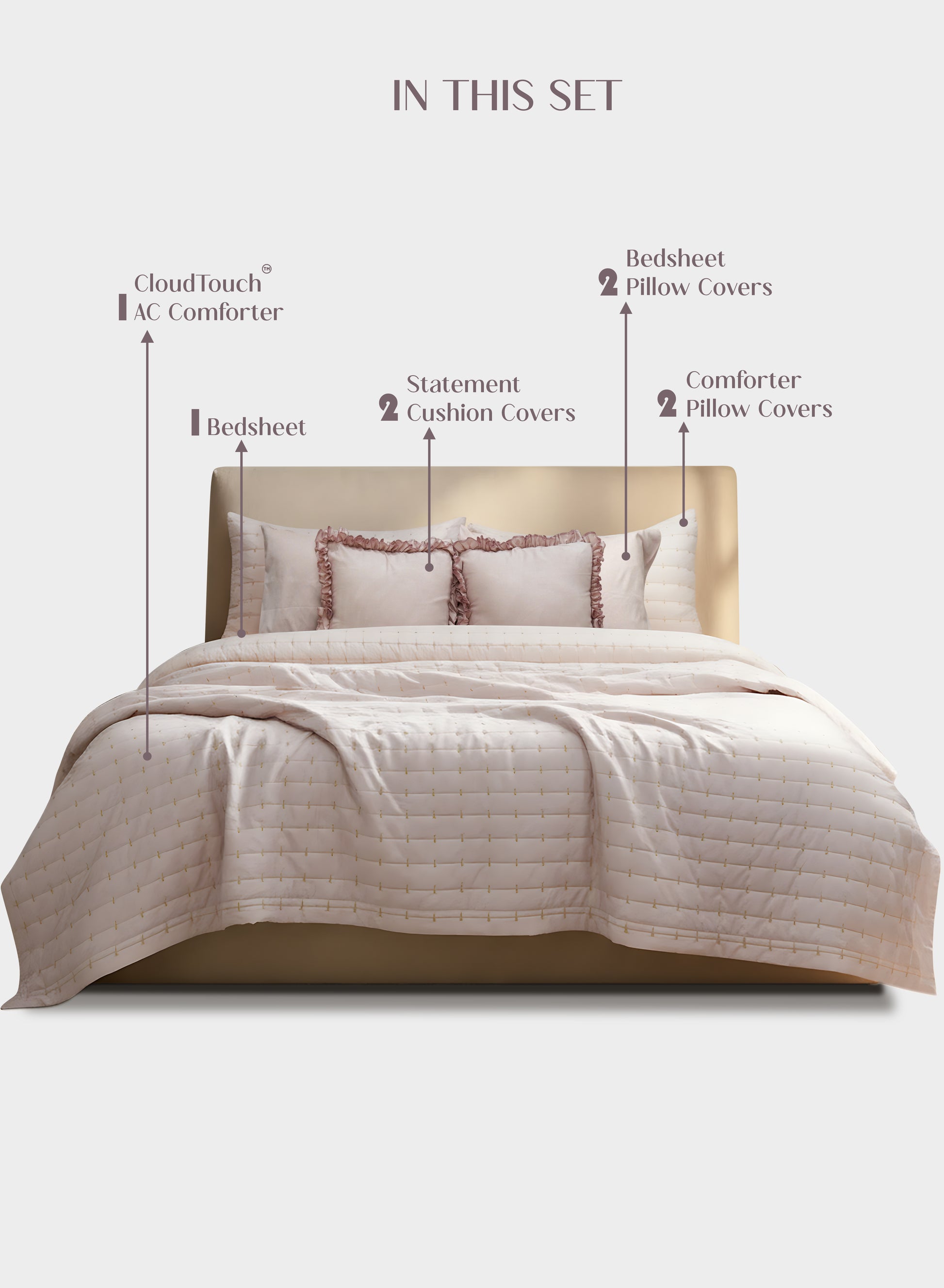 Home Crayons CloudTouch™ 8-Piece Bedding Set | Complete Bedroom Makeover in One Set | Sakura Blush