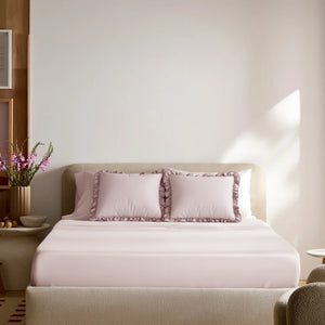 Home Crayons LuxeSoft™ Double Bedsheet Set | Oversized King | Includes 2 Pillow Covers & 2 Cushion Covers | Sakura Blush