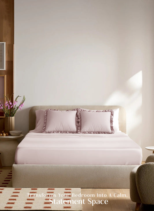 Home Crayons LuxeSoft™ Double Bedsheet Set | Oversized King | Includes 2 Pillow Covers & 2 Cushion Covers | Sakura Blush