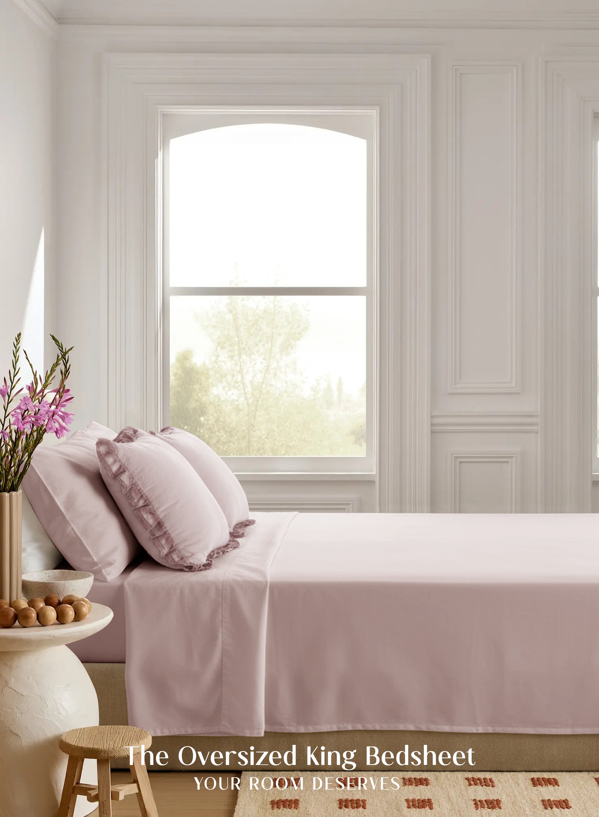 Home Crayons LuxeSoft™ Double Bedsheet Set | Oversized King | Includes 2 Pillow Covers & 2 Cushion Covers | Sakura Blush