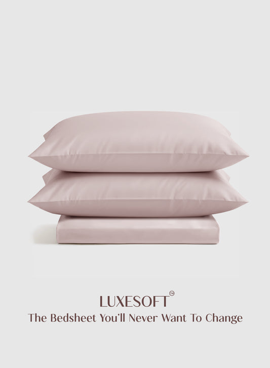 Home Crayons LuxeSoft™ Double Bedsheet Set | Oversized King | Includes 2 Pillow Covers & 2 Cushion Covers | Sakura Blush