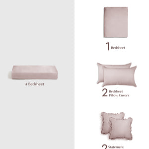 Home Crayons LuxeSoft™ Double Bedsheet Set | Oversized King | Includes 2 Pillow Covers & 2 Cushion Covers | Sakura Blush