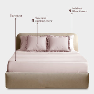 Home Crayons LuxeSoft™ Double Bedsheet Set | Oversized King | Includes 2 Pillow Covers & 2 Cushion Covers | Sakura Blush