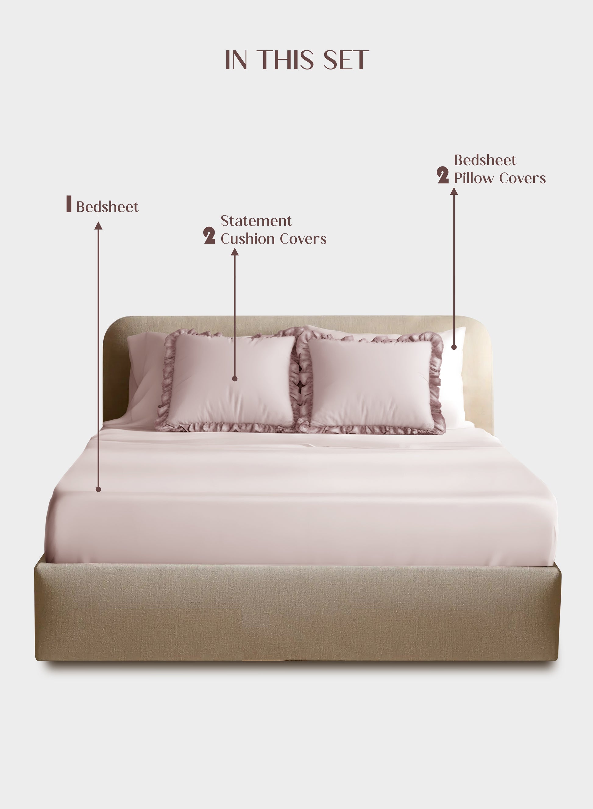 Home Crayons LuxeSoft™ Double Bedsheet Set | Oversized King | Includes 2 Pillow Covers & 2 Cushion Covers | Sakura Blush