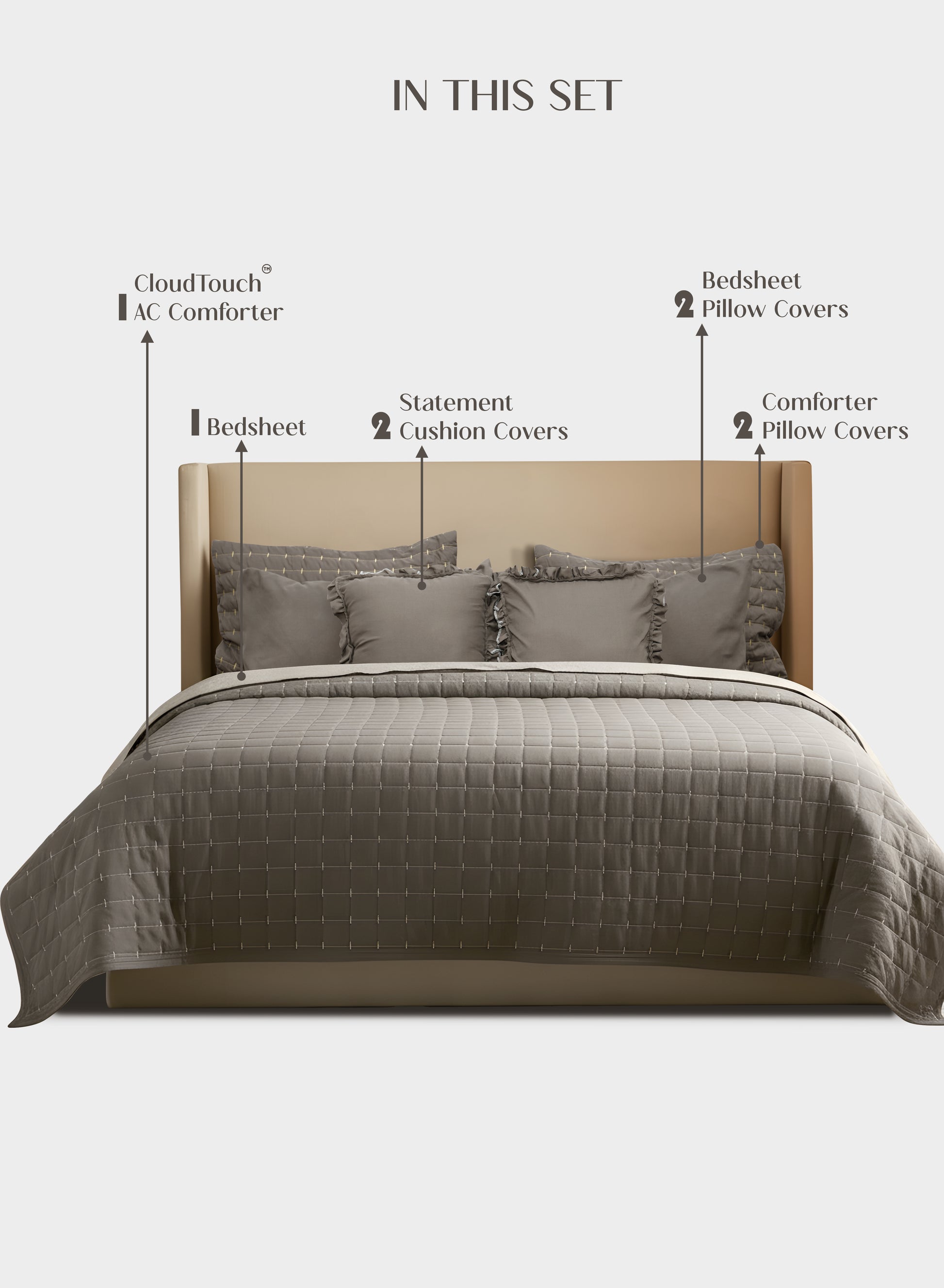 Home Crayons CloudTouch™ 8-Piece Bedding Set | Complete Bedroom Makeover in One Set | Smoked Coffee