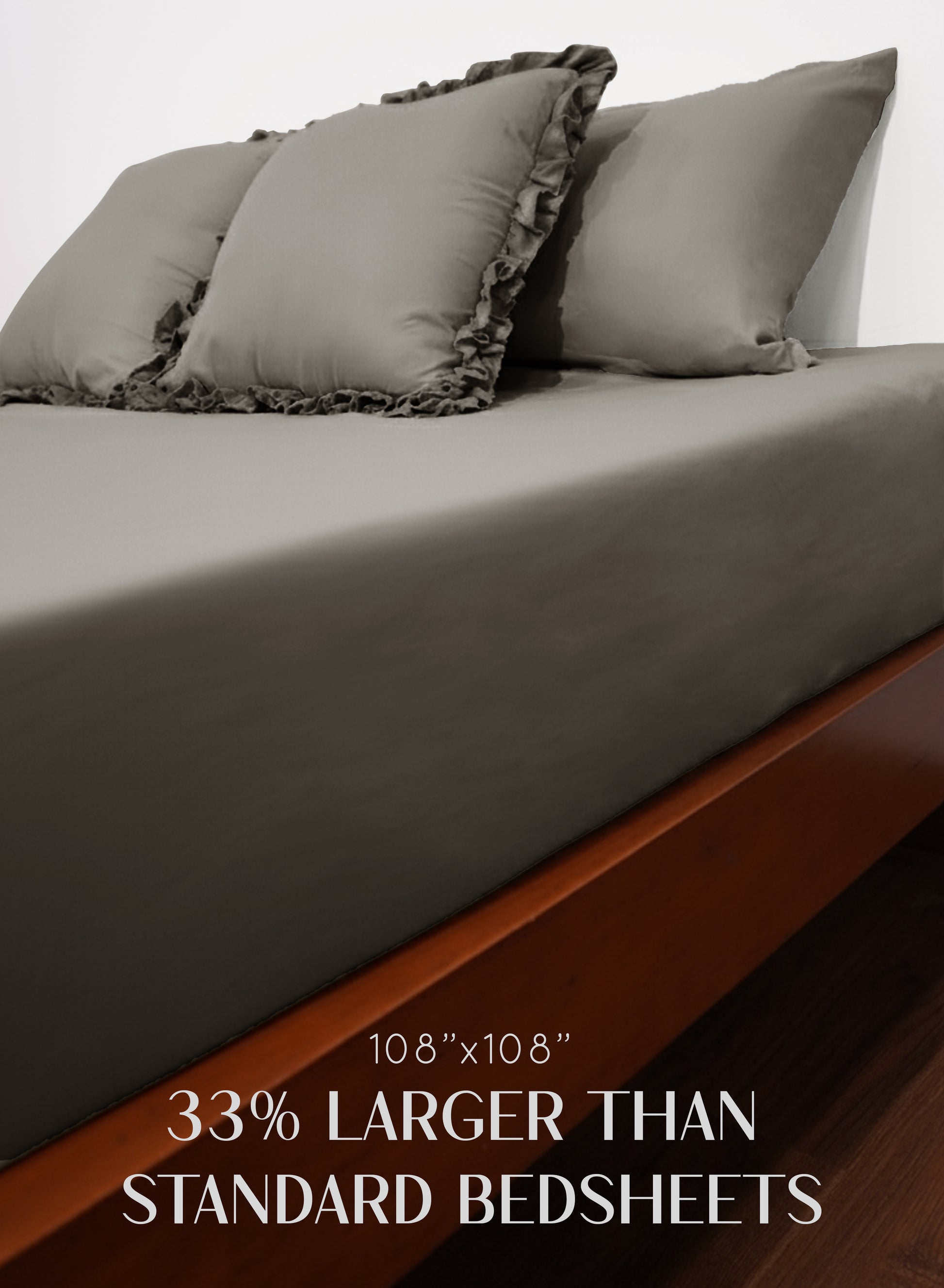 Home Crayons LuxeSoft™ Double Bedsheet Set | Oversized King | Includes 2 Pillow Covers & 2 Cushion Covers | Smoked Coffee