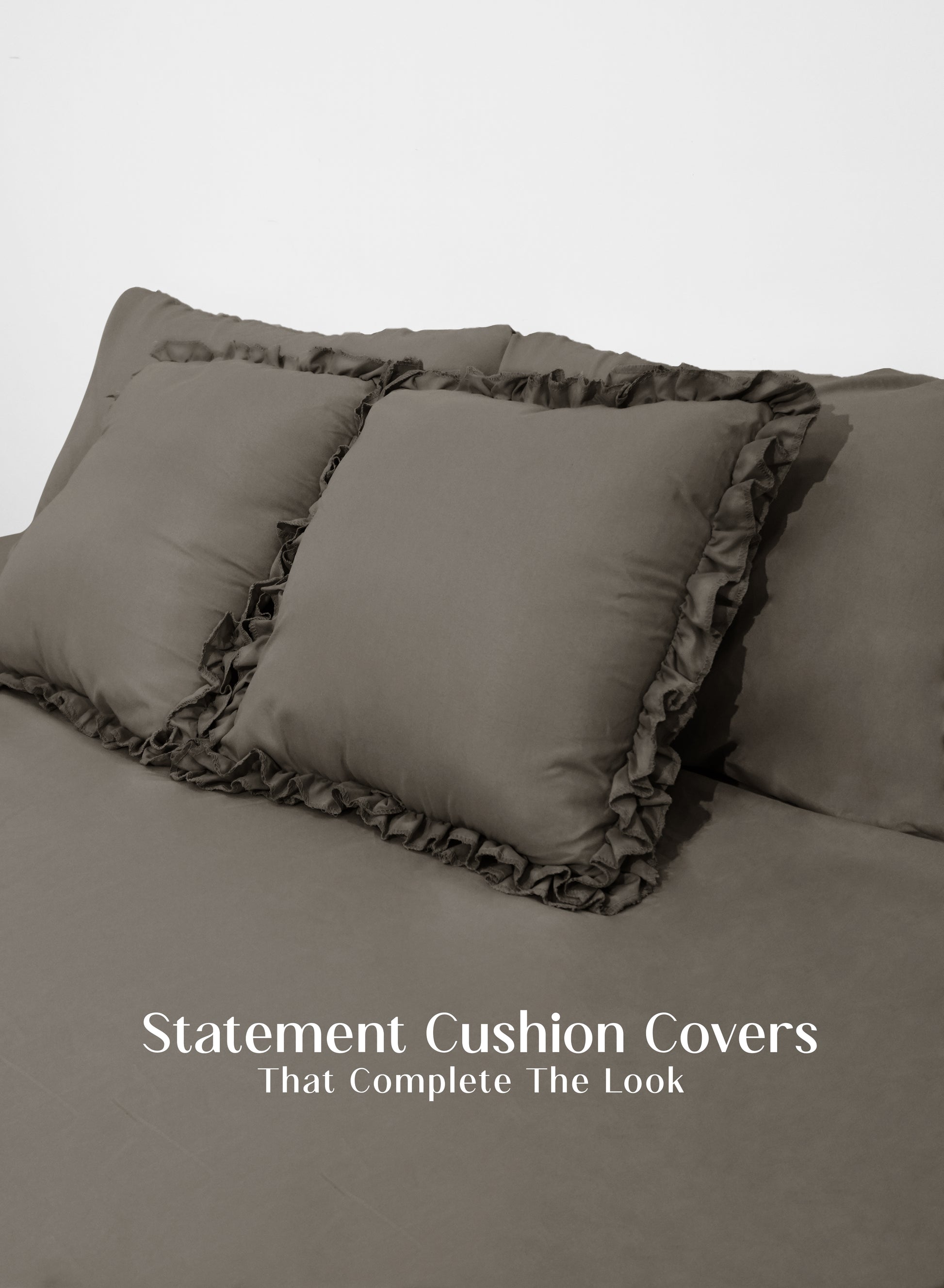Home Crayons LuxeSoft™ Double Bedsheet Set | Oversized King | Includes 2 Pillow Covers & 2 Cushion Covers | Smoked Coffee
