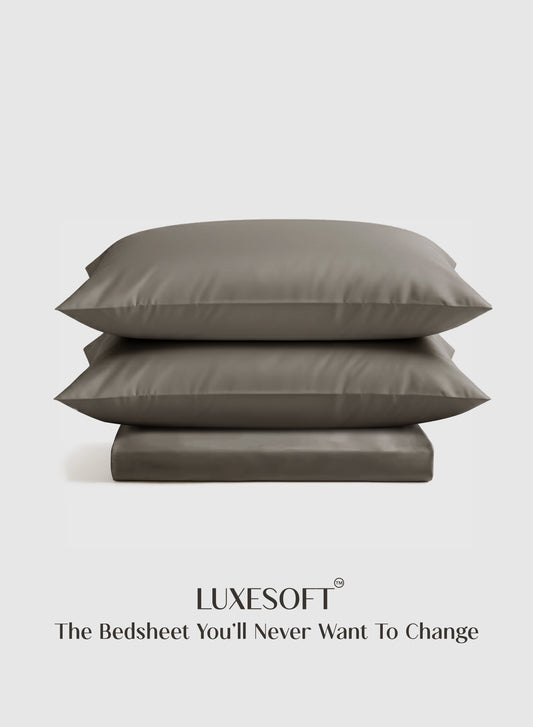 Home Crayons LuxeSoft™ Double Bedsheet Set | Oversized King | Includes 2 Pillow Covers & 2 Cushion Covers | Smoked Coffee