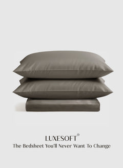 Home Crayons LuxeSoft™ Double Bedsheet Set | Oversized King | Includes 2 Pillow Covers & 2 Cushion Covers | Smoked Coffee