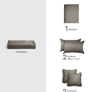 Home Crayons LuxeSoft™ Double Bedsheet Set | Oversized King | Includes 2 Pillow Covers & 2 Cushion Covers | Smoked Coffee