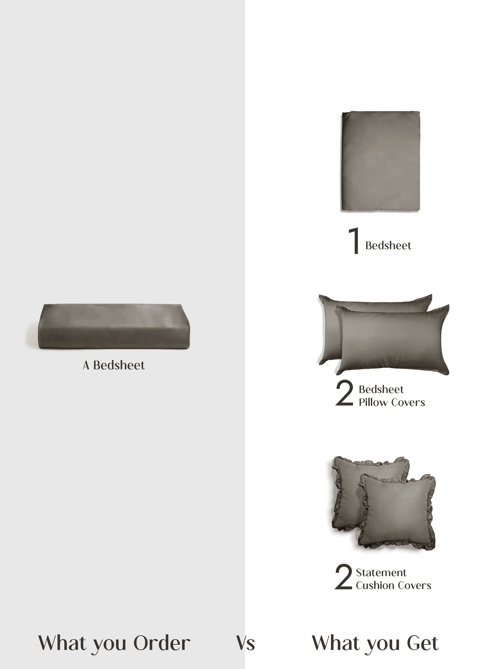 Home Crayons LuxeSoft™ Double Bedsheet Set | Oversized King | Includes 2 Pillow Covers & 2 Cushion Covers | Smoked Coffee