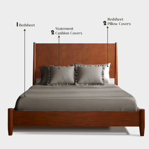 Home Crayons LuxeSoft™ Double Bedsheet Set | Oversized King | Includes 2 Pillow Covers & 2 Cushion Covers | Smoked Coffee