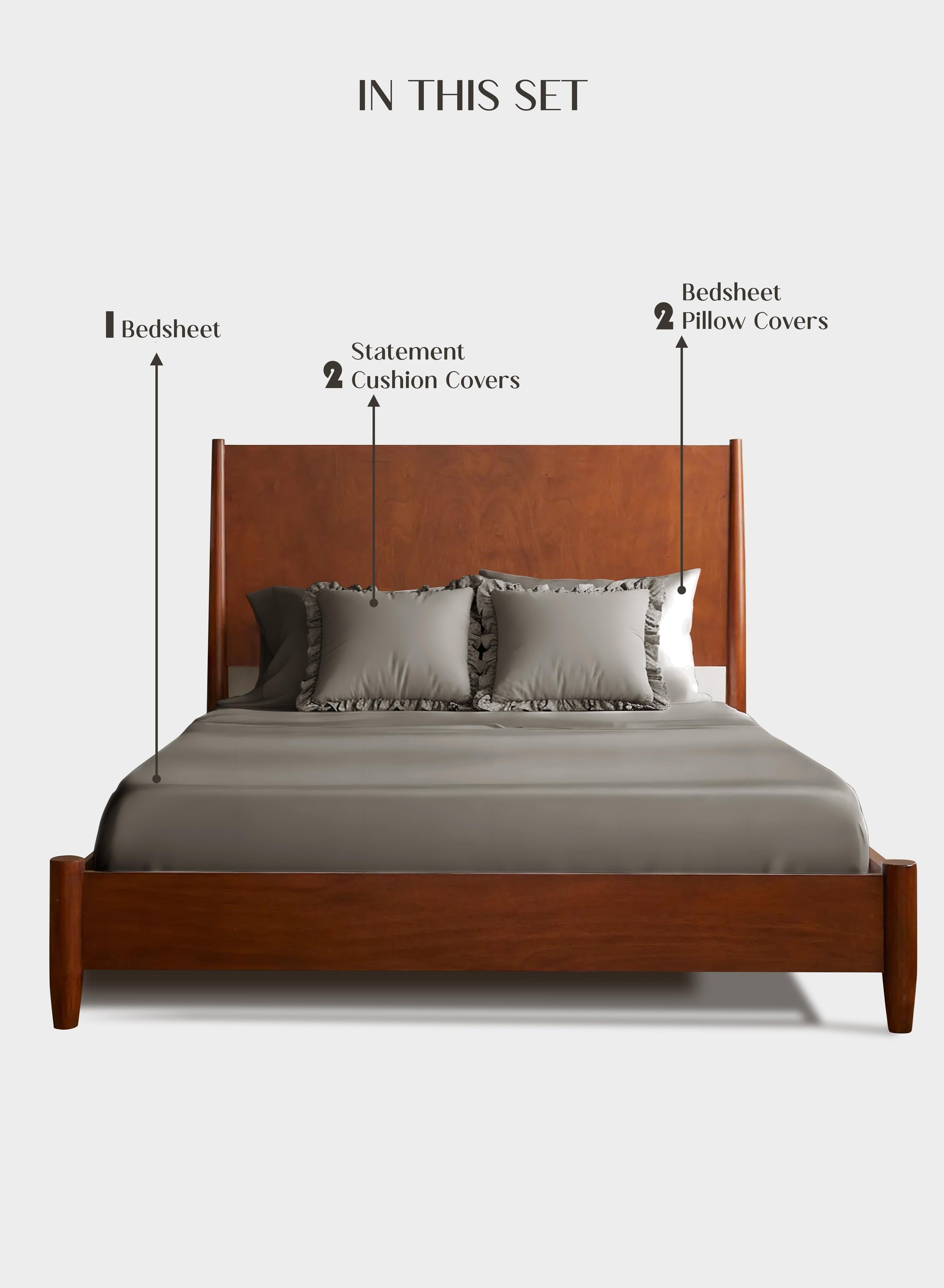 Home Crayons LuxeSoft™ Double Bedsheet Set | Oversized King | Includes 2 Pillow Covers & 2 Cushion Covers | Smoked Coffee