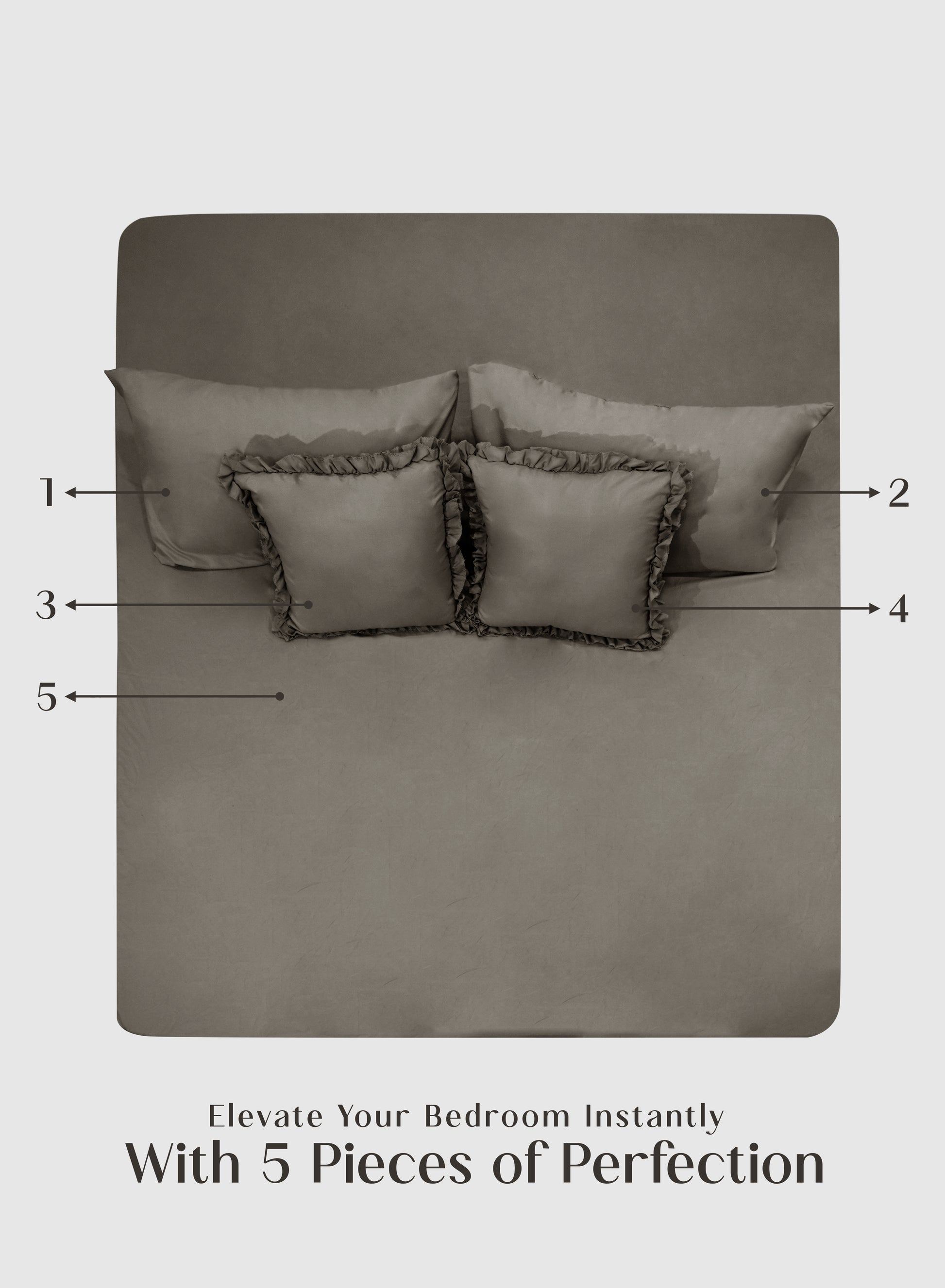 Home Crayons LuxeSoft™ Double Bedsheet Set | Oversized King | Includes 2 Pillow Covers & 2 Cushion Covers | Smoked Coffee