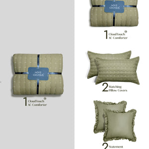 Home Crayons CloudTouch™ 5-Piece AC Comforter Set | 33% Oversized | Includes 2 Pillow & 2 Cushion Covers | Olive Grove