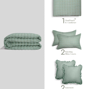 Home Crayons CloudTouch™ Comforter Set | All-Season | 33% Oversized | Includes 2 Pillow Covers & 2 Cushion Covers | Matcha Milk