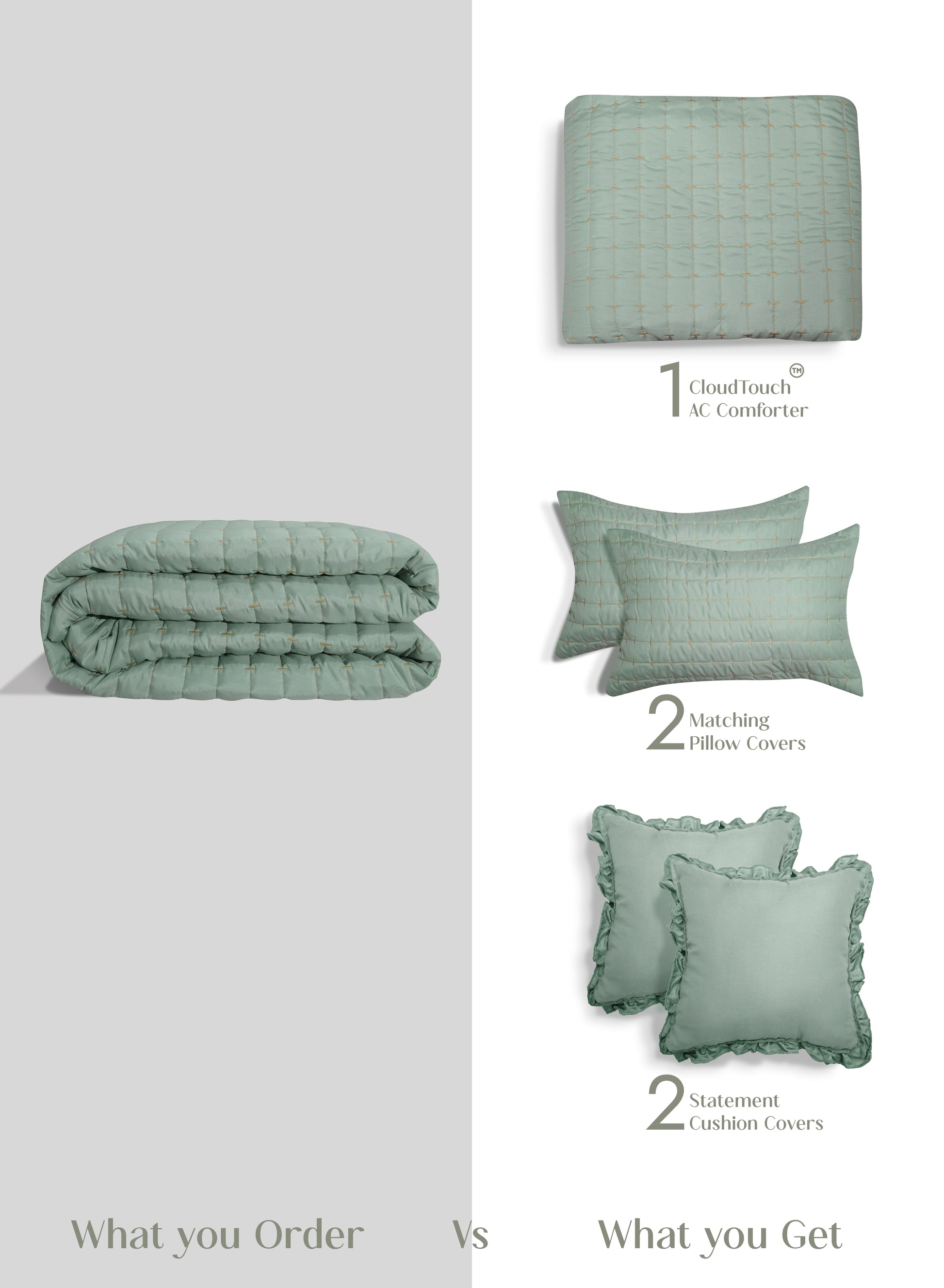 Home Crayons CloudTouch™ Comforter Set | All-Season | 33% Oversized | Includes 2 Pillow Covers & 2 Cushion Covers | Matcha Milk