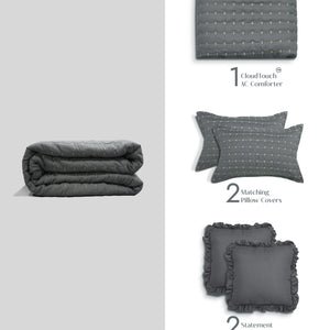 Home Crayons CloudTouch™ Comforter Set | All-Season | 33% Oversized | Includes 2 Pillow Covers & 2 Cushion Covers | Pebble Gray