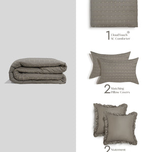 Home Crayons CloudTouch™ Comforter Set | All-Season | 33% Oversized | Includes 2 Pillow Covers & 2 Cushion Covers | Smoked Coffee