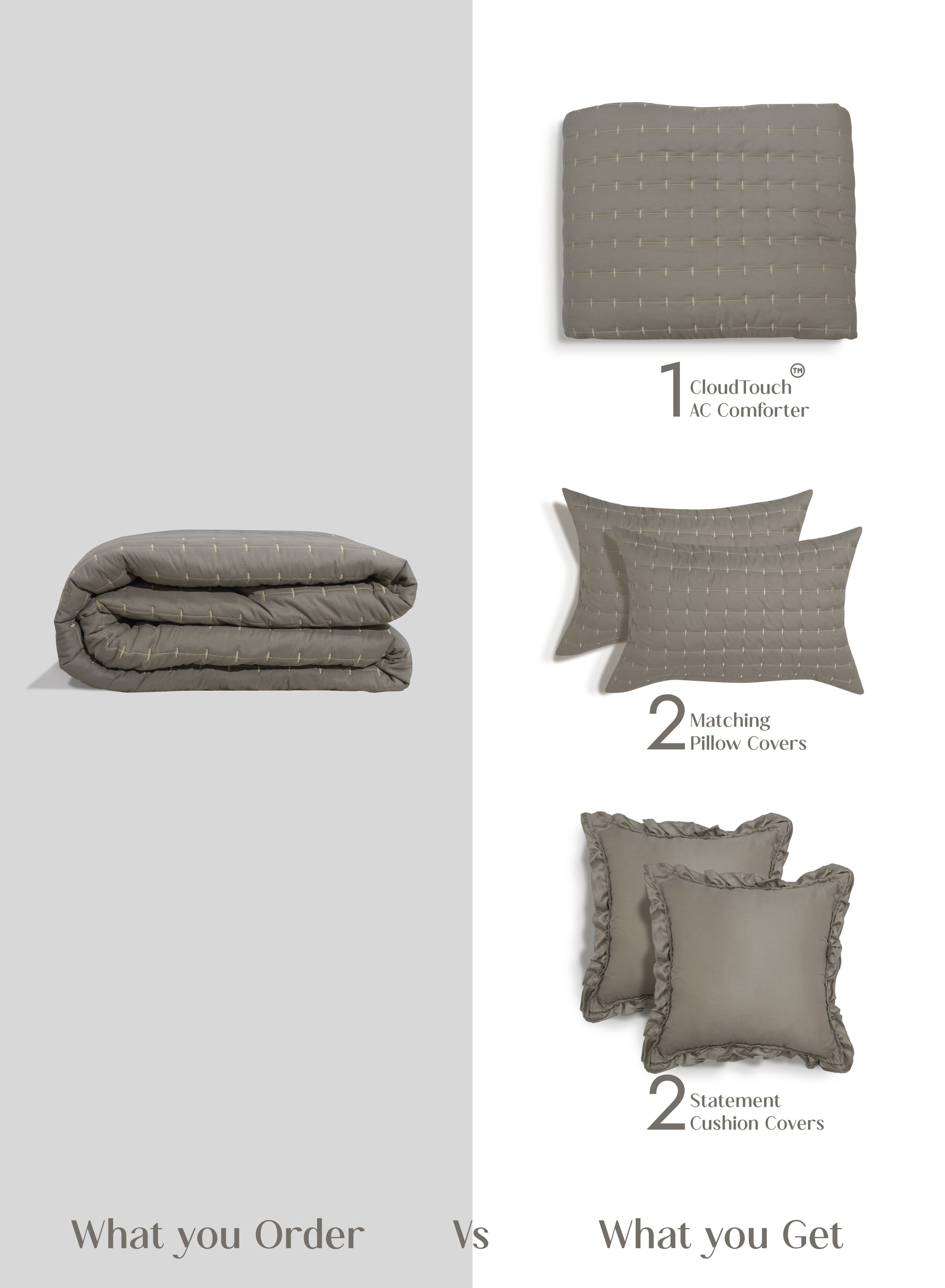 Home Crayons CloudTouch™ Comforter Set | All-Season | 33% Oversized | Includes 2 Pillow Covers & 2 Cushion Covers | Smoked Coffee