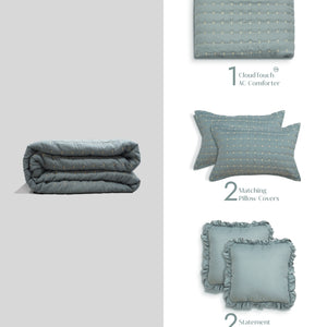 Home Crayons CloudTouch™ Comforter Set | All-Season | 33% Oversized | Includes 2 Pillow Covers & 2 Cushion Covers | Sage Blue
