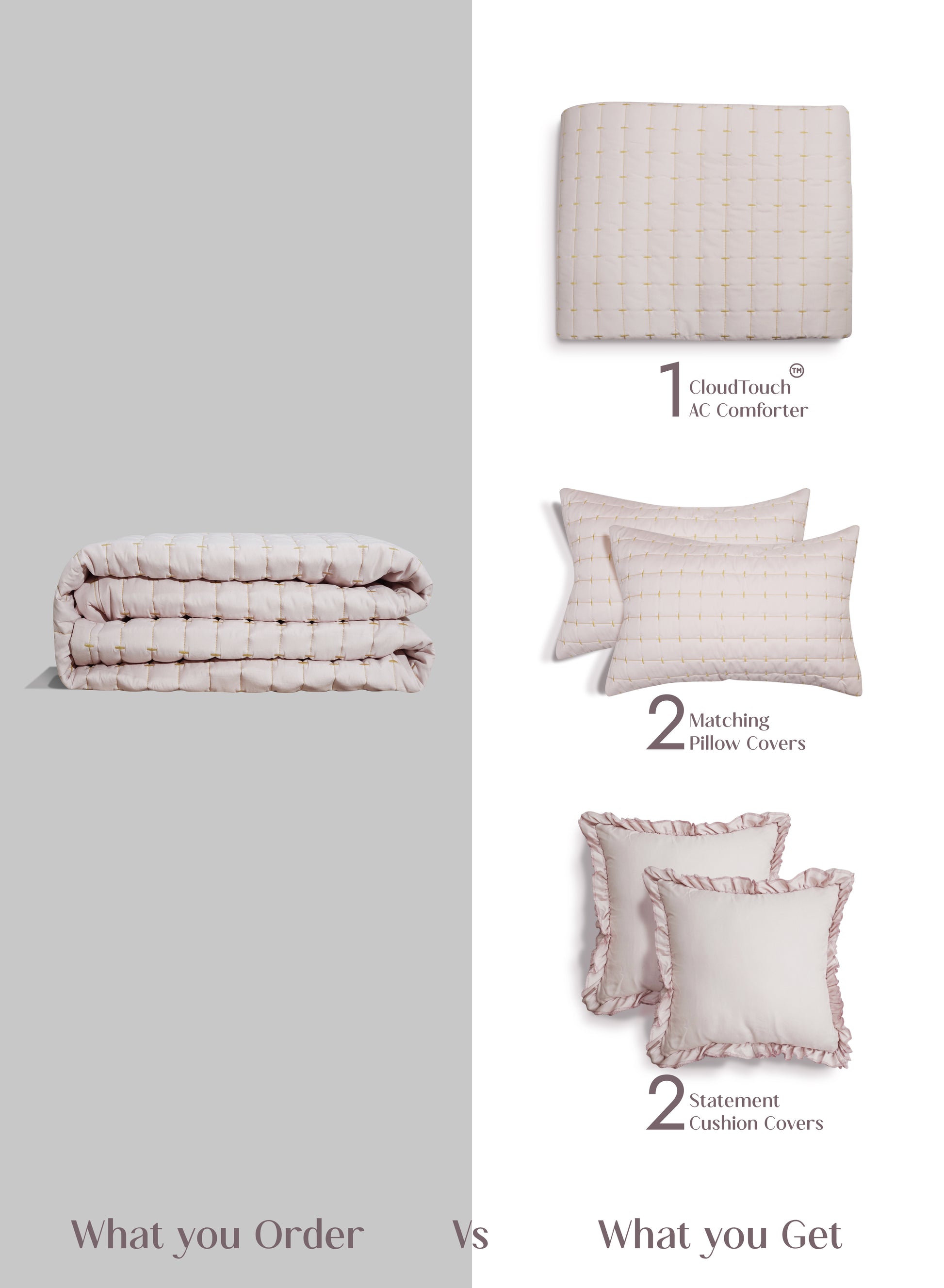 Home Crayons CloudTouch™ Comforter Set | All-Season | 33% Oversized | Includes 2 Pillow Covers & 2 Cushion Covers | Sakura Blush