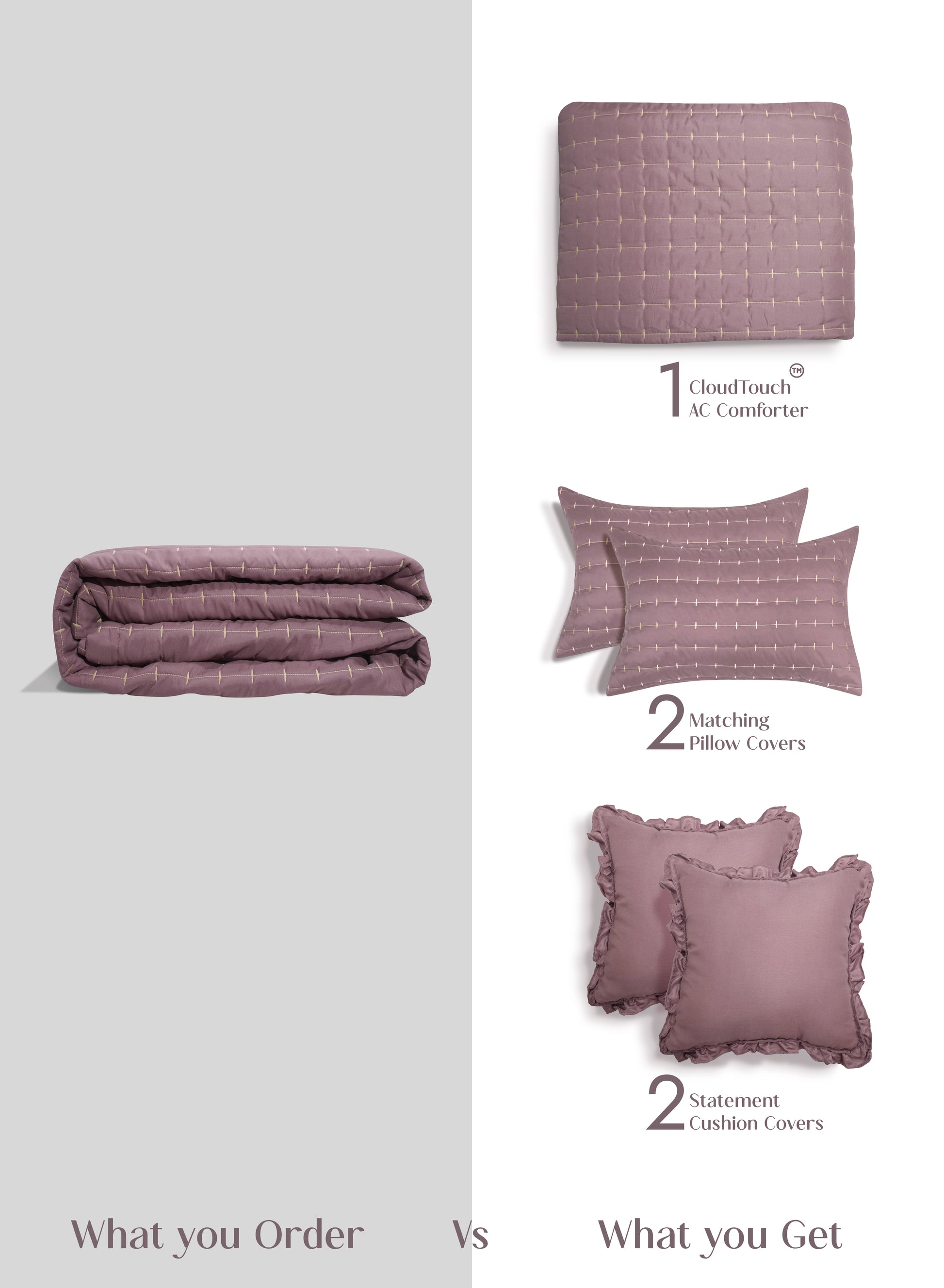 Home Crayons CloudTouch™ Comforter Set | All-Season | 33% Oversized | Includes 2 Pillow Covers & 2 Cushion Covers | Mulberry