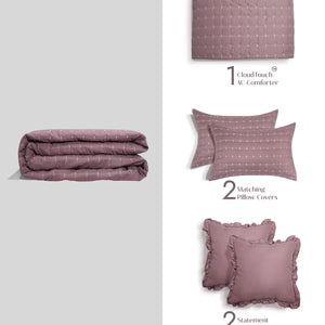 Home Crayons CloudTouch™ Comforter Set | All-Season | 33% Oversized | Includes 2 Pillow Covers & 2 Cushion Covers | Mulberry