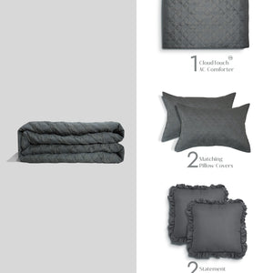 Home Crayons CloudTouch™ Comforter Set | All-Season | 33% Oversized | Includes 2 Pillow Covers & 2 Cushion Covers | Alpine Gray