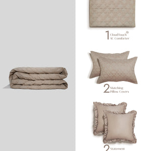 Home Crayons CloudTouch™ AC Comforter Set | 33% Oversized | Includes 2 Pillow Covers & 2 Cushion Covers | Oatmeal