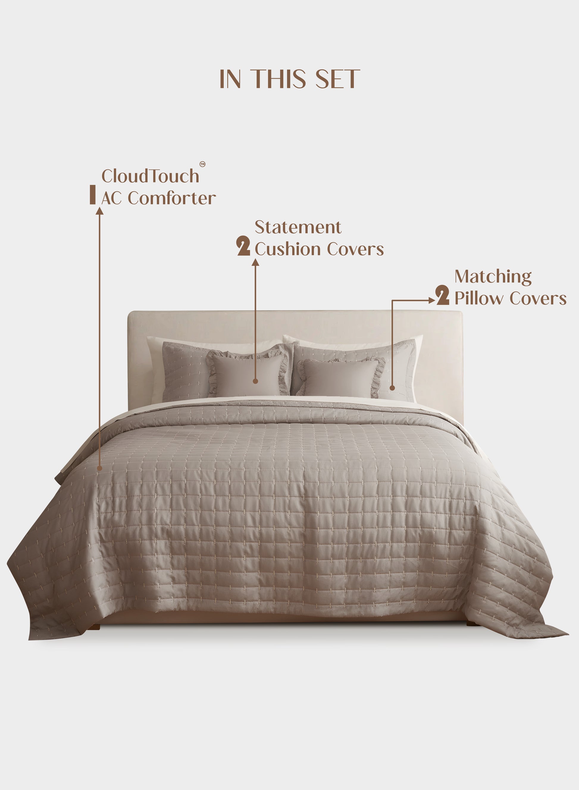 Home Crayons CloudTouch™ Comforter Set | All-Season | 33% Oversized | Includes 2 Pillow Covers & 2 Cushion Covers | Latte Crème