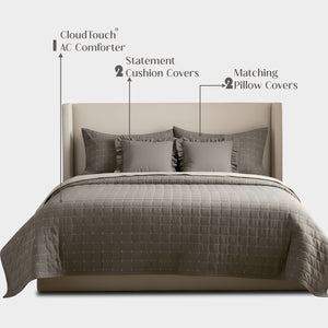 Home Crayons CloudTouch™ Comforter Set | All-Season | 33% Oversized | Includes 2 Pillow Covers & 2 Cushion Covers | Smoked Coffee