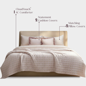 Home Crayons CloudTouch™ Comforter Set | All-Season | 33% Oversized | Includes 2 Pillow Covers & 2 Cushion Covers | Sakura Blush
