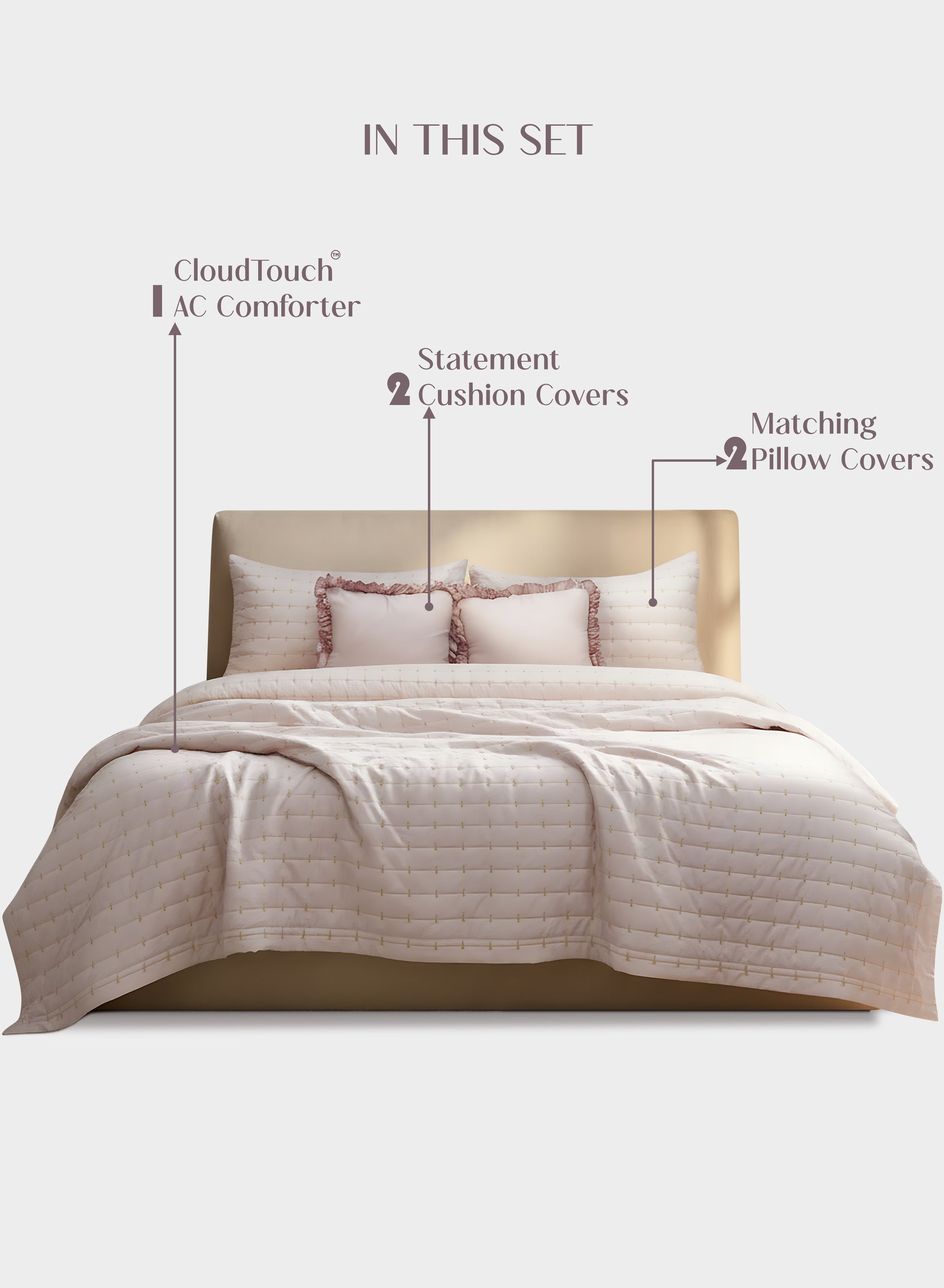 Home Crayons CloudTouch™ Comforter Set | All-Season | 33% Oversized | Includes 2 Pillow Covers & 2 Cushion Covers | Sakura Blush