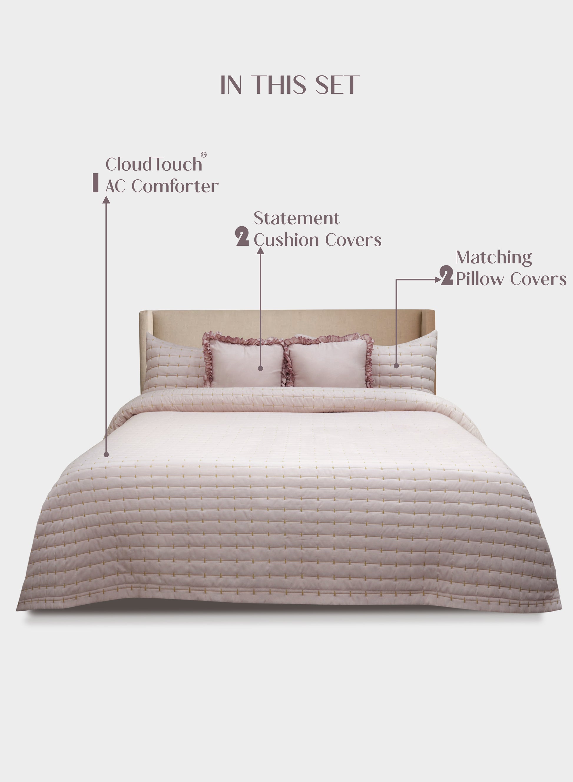 Home Crayons CloudTouch™ Comforter Set | All-Season | 33% Oversized | Includes 2 Pillow Covers & 2 Cushion Covers | Sakura Blush