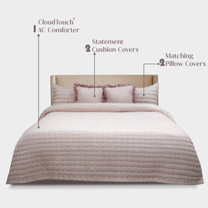Home Crayons CloudTouch™ Comforter Set | All-Season | 33% Oversized | Includes 2 Pillow Covers & 2 Cushion Covers | Sakura Blush