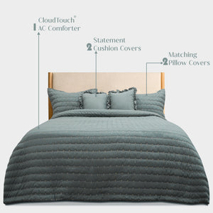 Home Crayons CloudTouch™ Comforter Set | All-Season | 33% Oversized | Includes 2 Pillow Covers & 2 Cushion Covers | Sage Blue