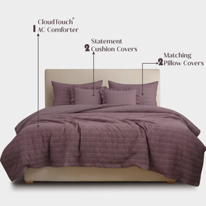 Home Crayons CloudTouch™ Comforter Set | All-Season | 33% Oversized | Includes 2 Pillow Covers & 2 Cushion Covers | Mulberry