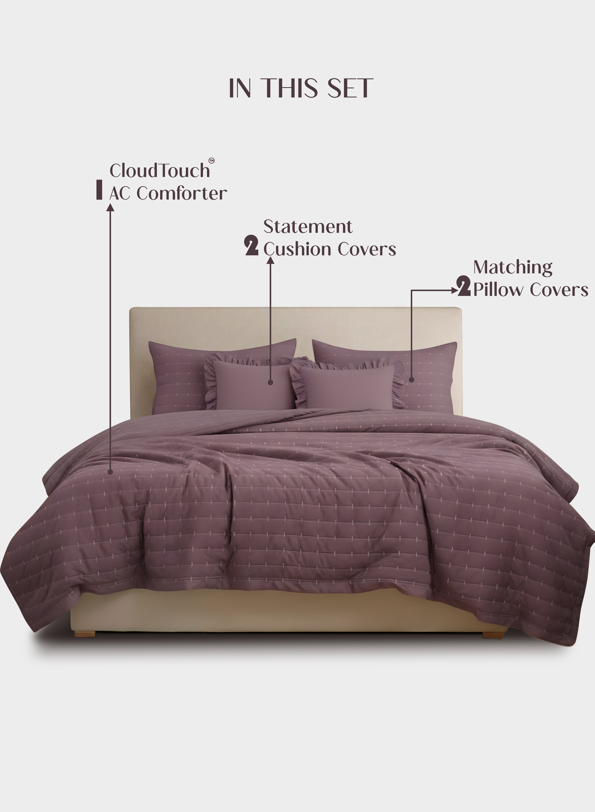 Home Crayons CloudTouch™ Comforter Set | All-Season | 33% Oversized | Includes 2 Pillow Covers & 2 Cushion Covers | Mulberry