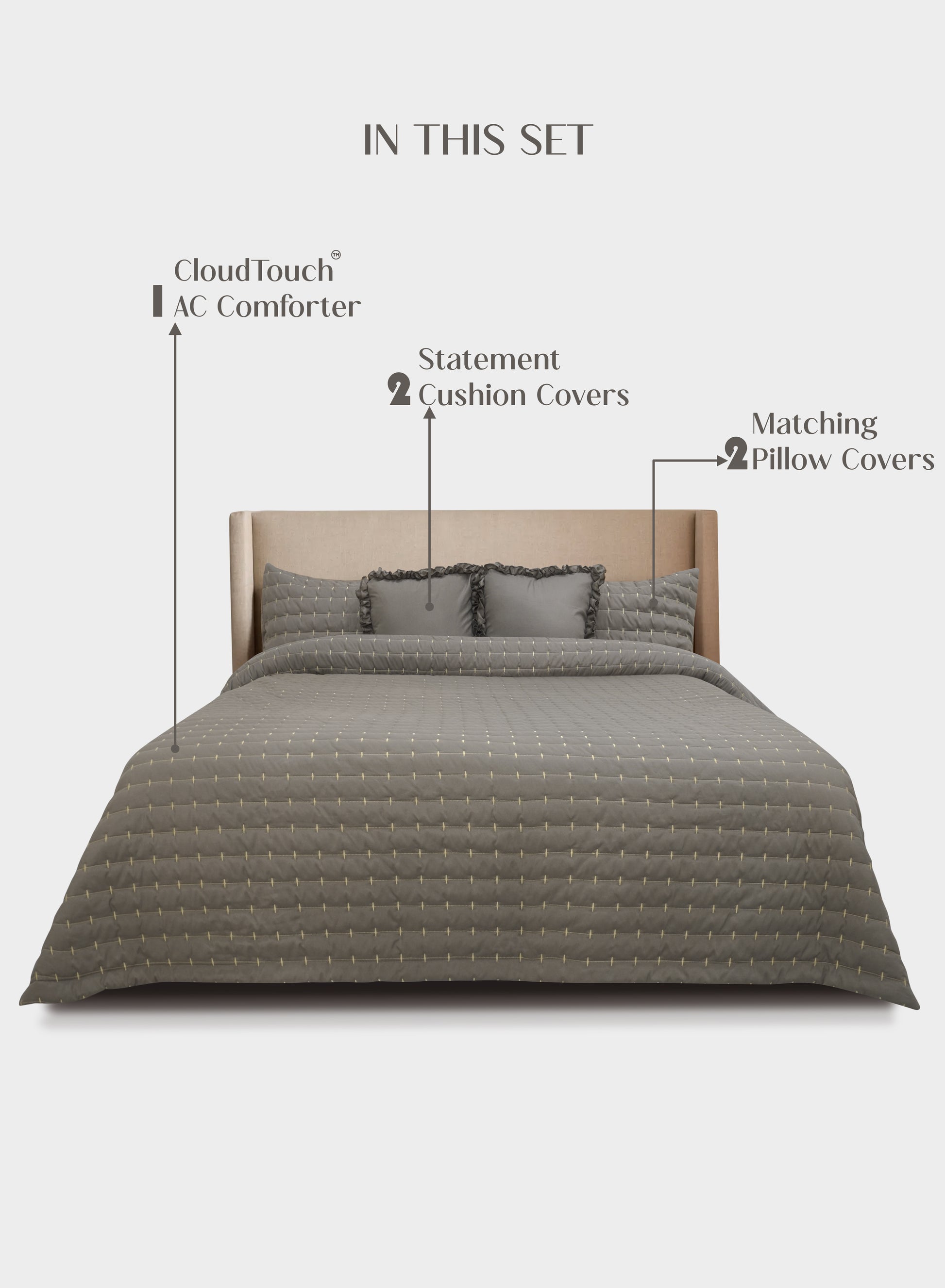 Home Crayons CloudTouch™ Comforter Set | All-Season | 33% Oversized | Includes 2 Pillow Covers & 2 Cushion Covers | Smoked Coffee