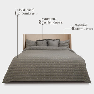 Home Crayons CloudTouch™ Comforter Set | All-Season | 33% Oversized | Includes 2 Pillow Covers & 2 Cushion Covers | Smoked Coffee
