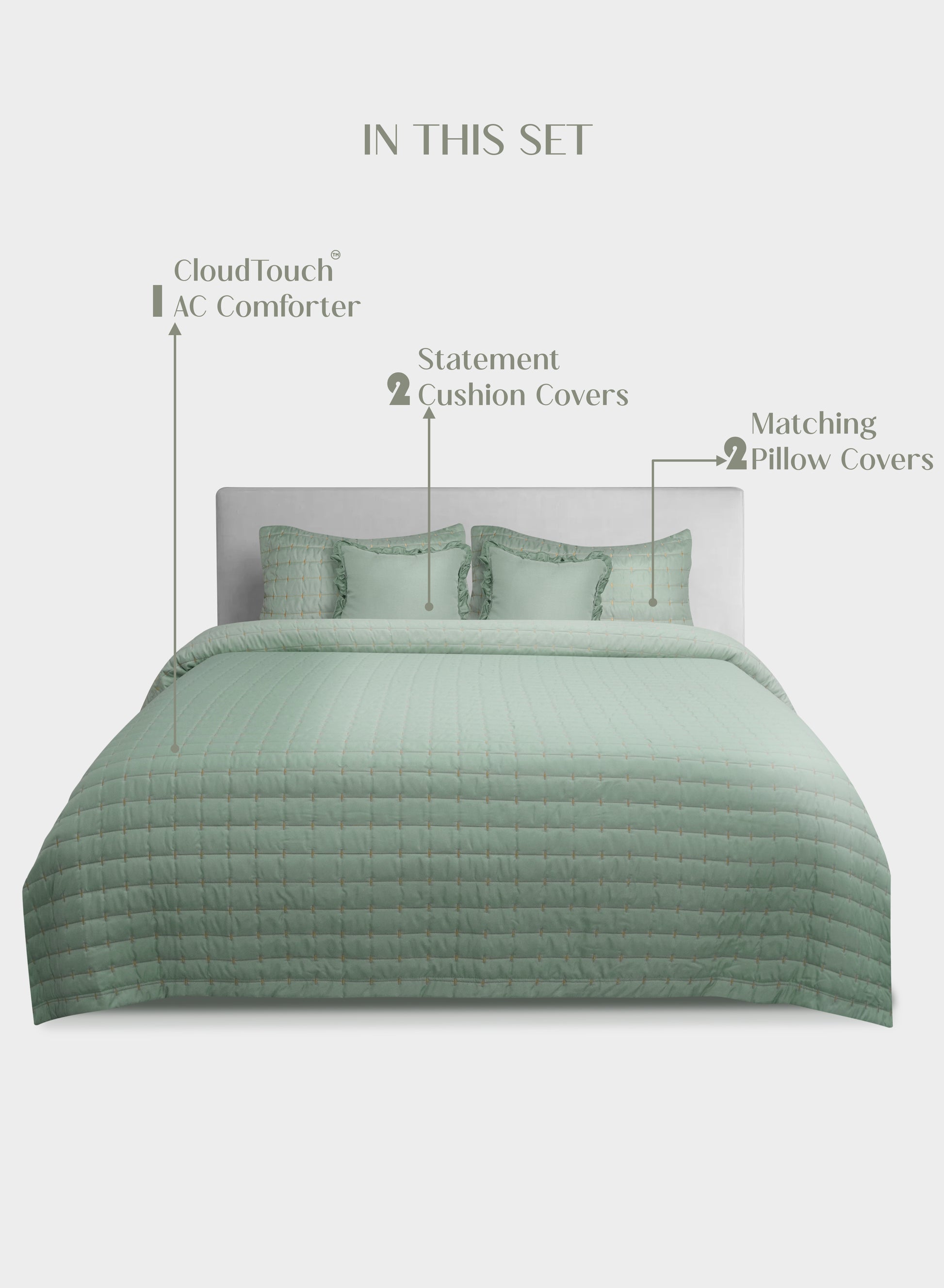 Home Crayons CloudTouch™ Comforter Set | All-Season | 33% Oversized | Includes 2 Pillow Covers & 2 Cushion Covers | Matcha Milk