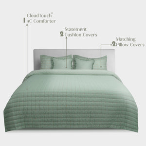 Home Crayons CloudTouch™ Comforter Set | All-Season | 33% Oversized | Includes 2 Pillow Covers & 2 Cushion Covers | Matcha Milk
