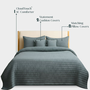 Home Crayons CloudTouch™ Comforter Set | All-Season | 33% Oversized | Includes 2 Pillow Covers & 2 Cushion Covers | Sage Blue