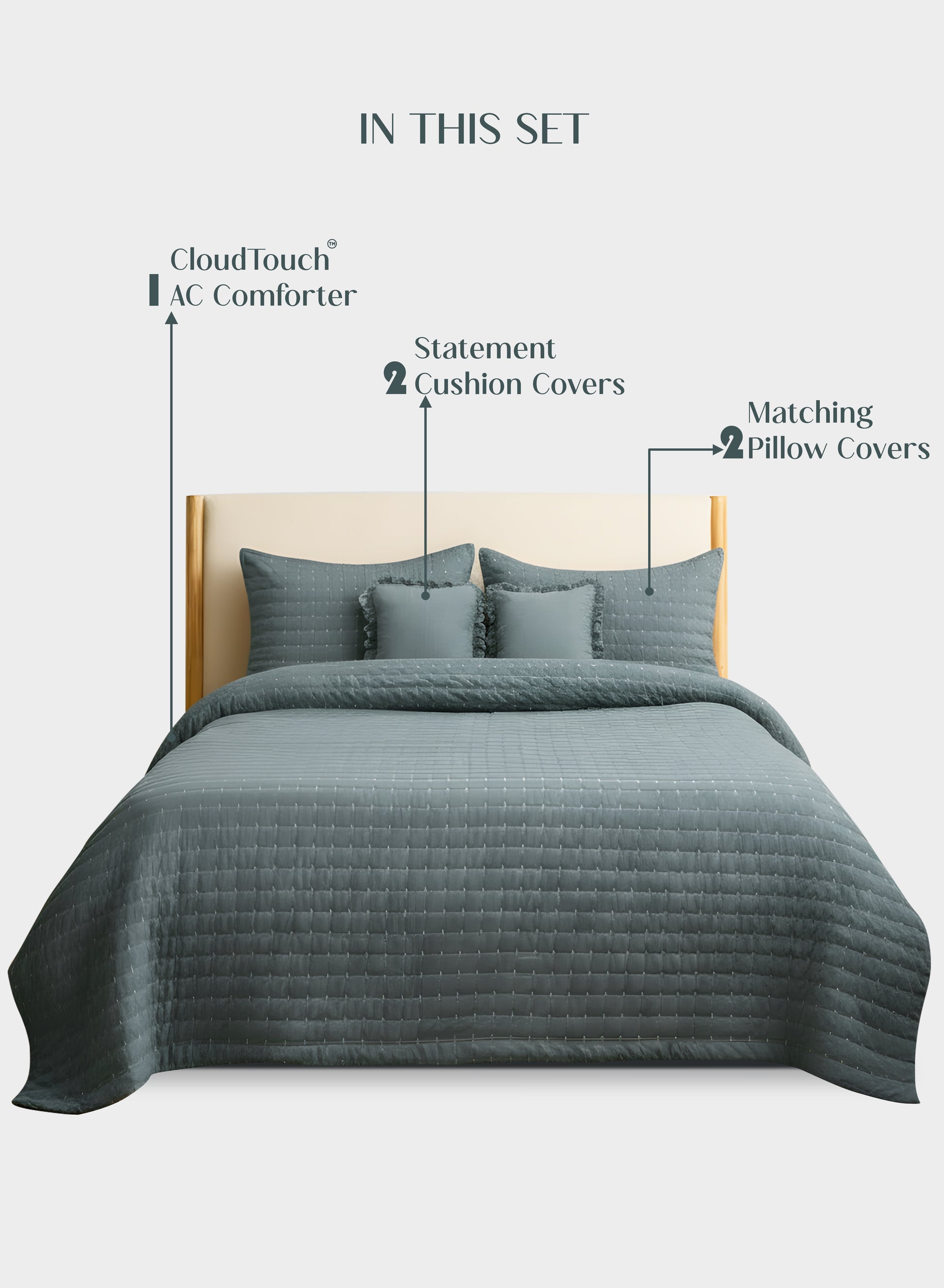 Home Crayons CloudTouch™ Comforter Set | All-Season | 33% Oversized | Includes 2 Pillow Covers & 2 Cushion Covers | Sage Blue