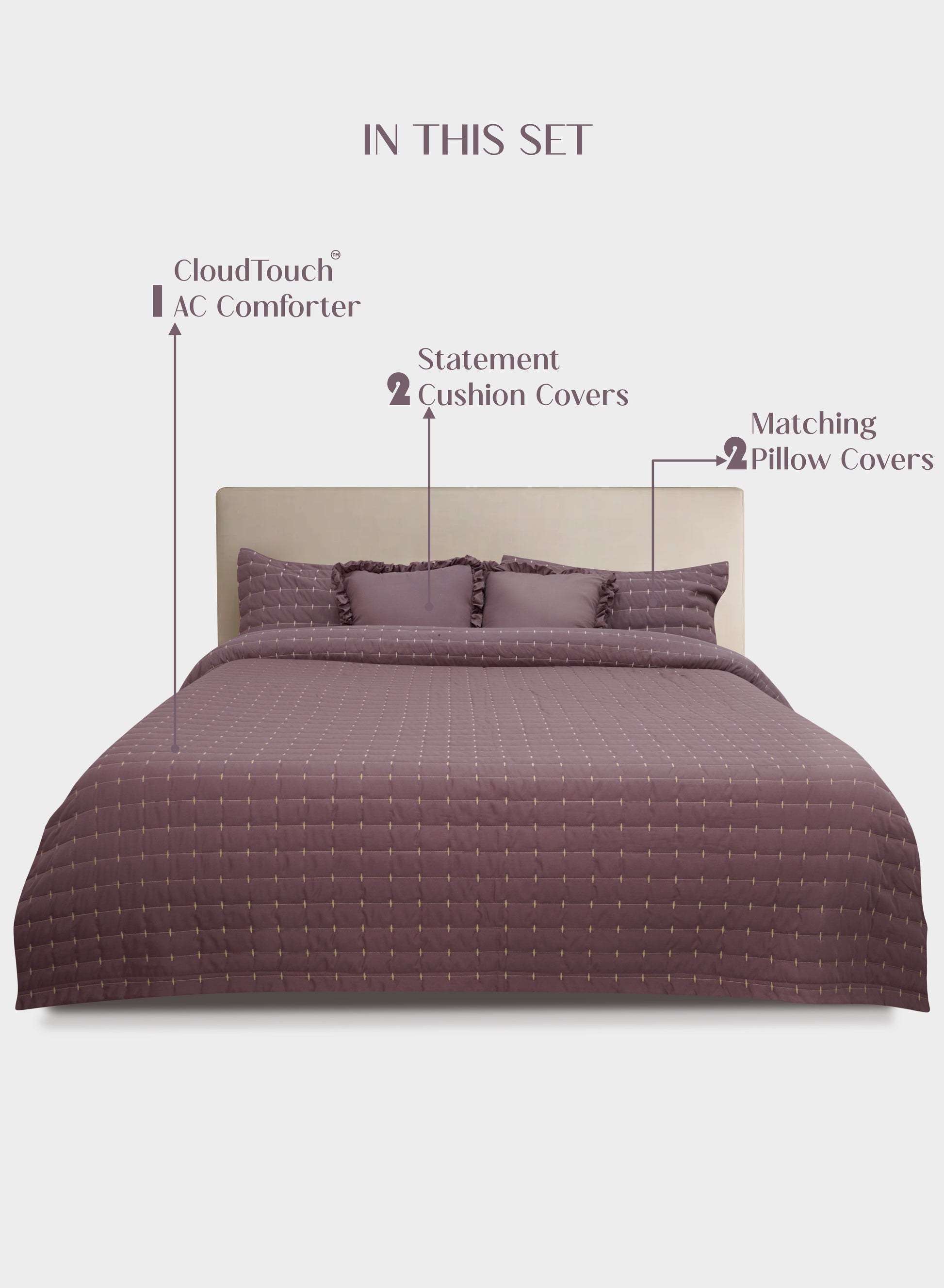 Home Crayons CloudTouch™ Comforter Set | All-Season | 33% Oversized | Includes 2 Pillow Covers & 2 Cushion Covers | Mulberry