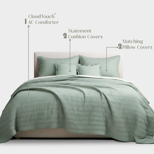 Home Crayons CloudTouch™ Comforter Set | All-Season | 33% Oversized | Includes 2 Pillow Covers & 2 Cushion Covers | Matcha Milk