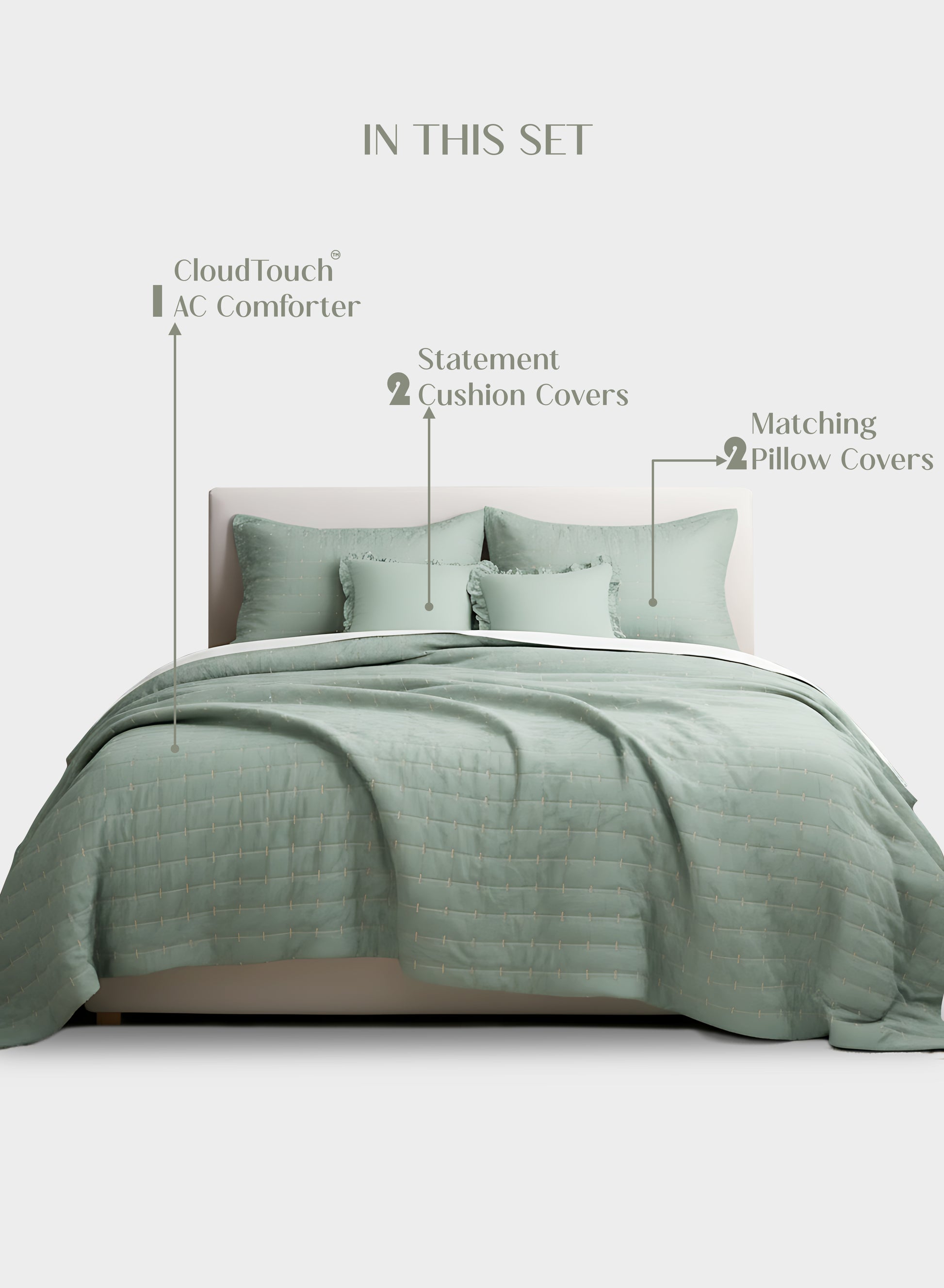 Home Crayons CloudTouch™ Comforter Set | All-Season | 33% Oversized | Includes 2 Pillow Covers & 2 Cushion Covers | Matcha Milk